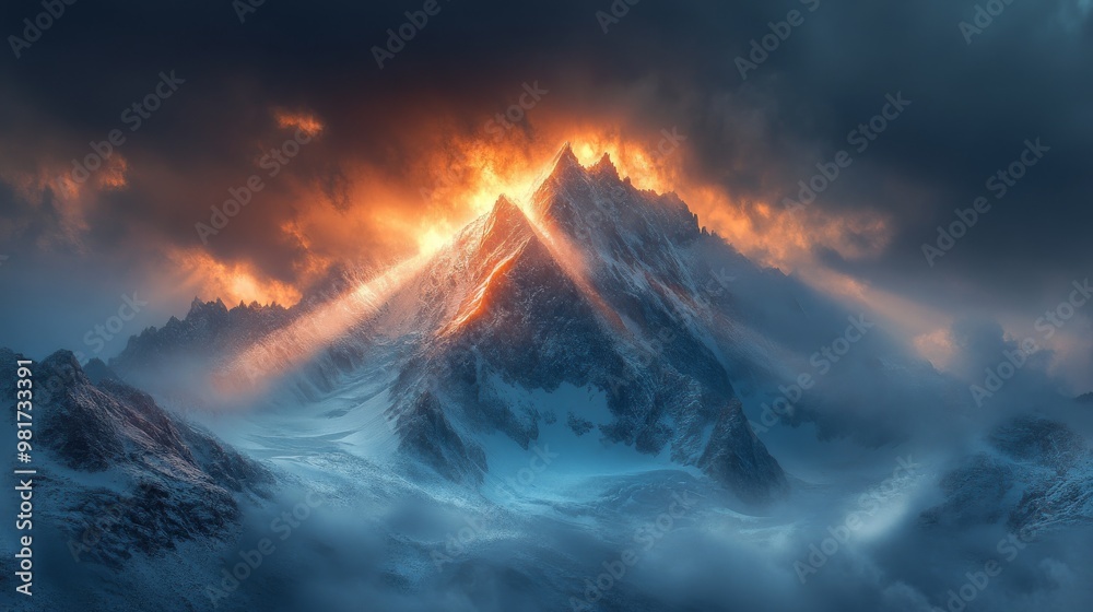 Majestic Mountain Peak Bathed in Dramatic Golden Sunset Light Majestic Mountain Peak Bathed in Dramatic Golden Sunset Light