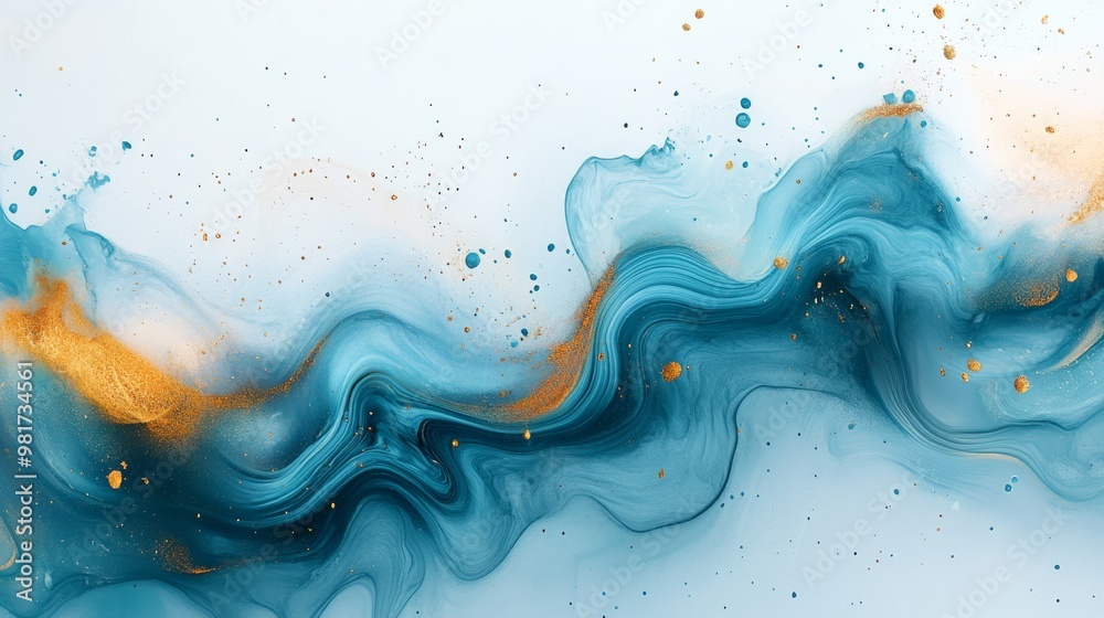 Abstract Blue and Gold Swirling Paint with Scattered Dots Abstract Blue and Gold Swirling Paint with Scattered Dots