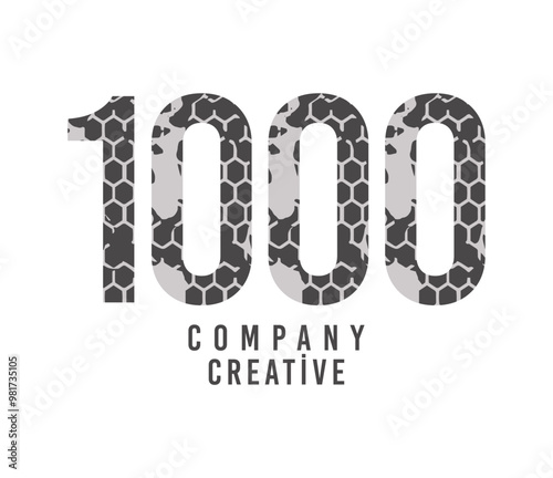 Colorful icon design with number 1000. Vector illustration.