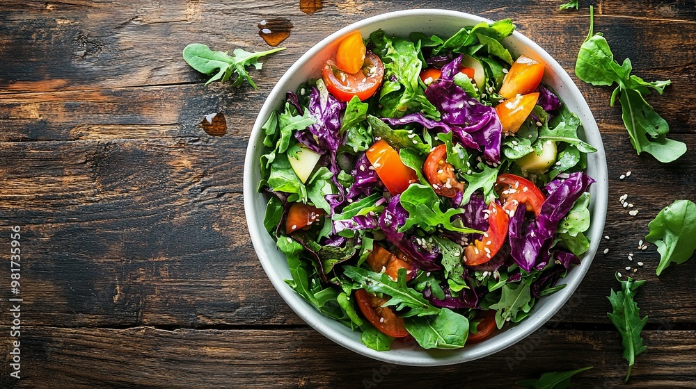 Fresh Salad with Red Cabbage, Tomatoes, and Arugula