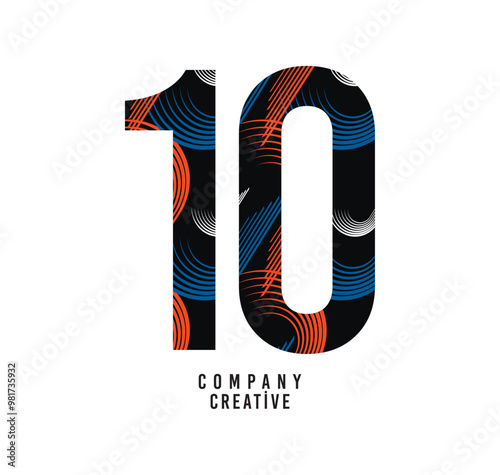 Colorful icon design with number 10. Vector illustration.