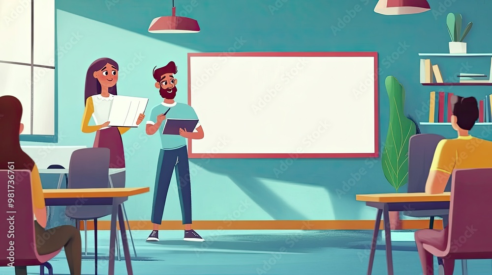 Teacher giving a lesson with a whiteboard Teacher giving a lesson with a whiteboard