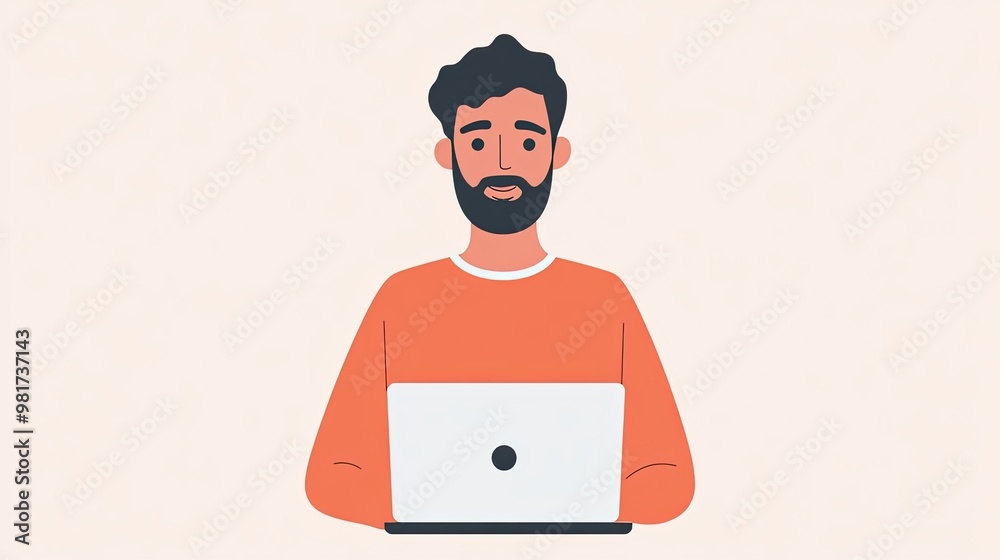 Fototapeta premium Tech-savvy individual with a laptop and plain background