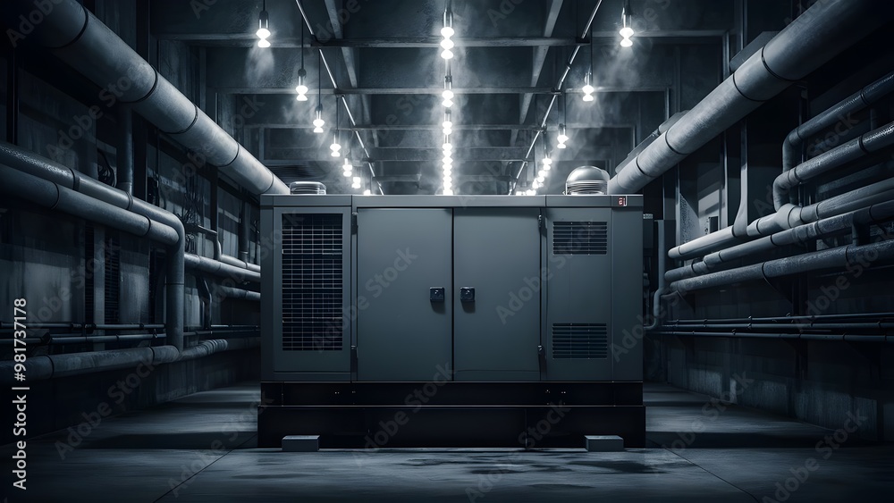 Obraz premium Backup generator in a dimly lit hospital basement