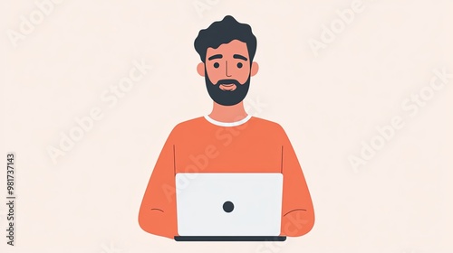 Tech-savvy individual with a laptop and plain background