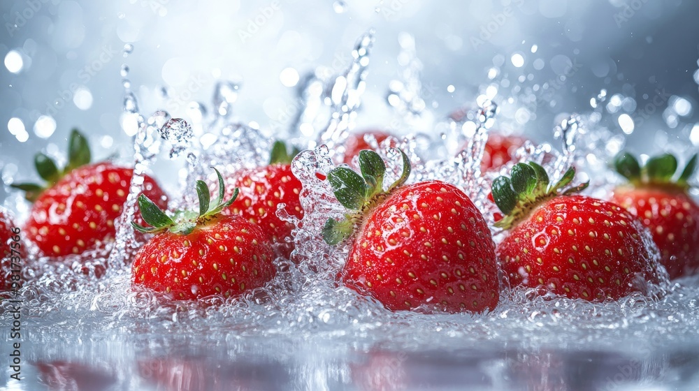 Fresh Strawberries Splashing in Water Fresh Strawberries Splashing in Water