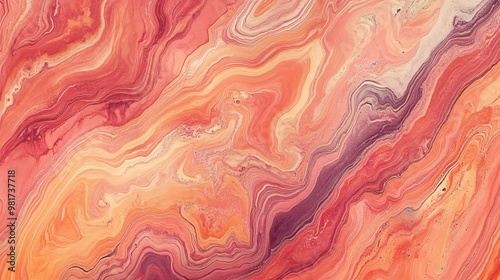 Abstract colorful orange, pink and red liquid marble texture background.