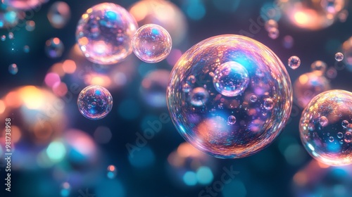 Iridescent Bubbles Against a Blurred Background of Light and Color