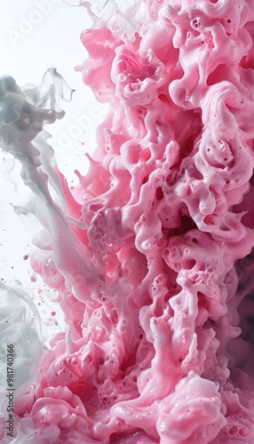 Pink Liquid and White Smoke Against Clean White Background