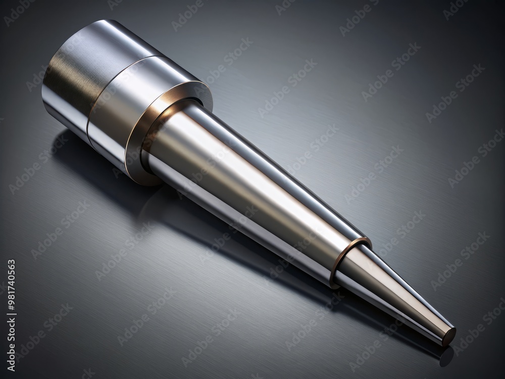 A precise and realistic illustration of a tapered reamer on a dark gray backdrop, emphasizing its sturdy construction and precise machining, with accurate color representation A precise and realistic illustration of a tapered reamer on a dark gray backdrop, emphasizing its sturdy construction and precise machining, with accurate color representation