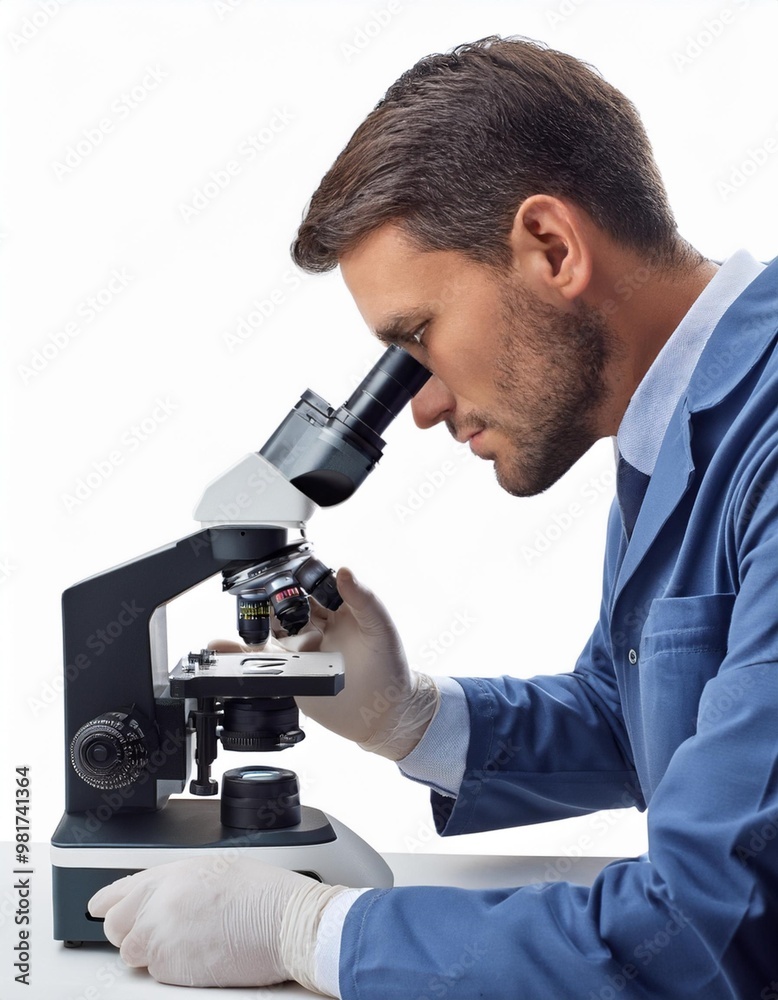Scientist Using a Digital Microscope Isolated on White Background, Clipping Path, Full Depth of Field Scientist Using a Digital Microscope Isolated on White Background, Clipping Path, Full Depth of Field