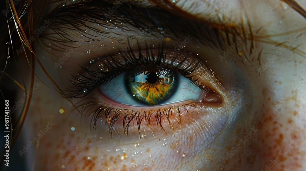 Close-Up of a Human Eye with Golden Sparkle Close-Up of a Human Eye with Golden Sparkle