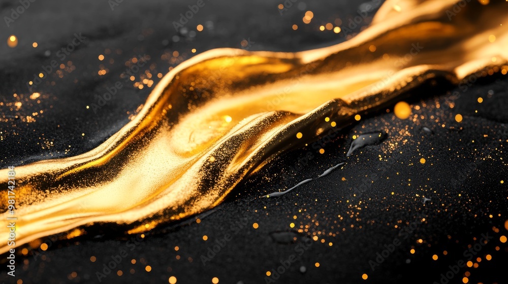 Abstract Gold Liquid Flowing on Black Background