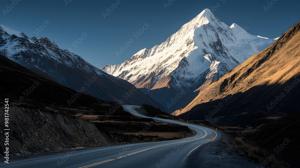 Fototapeta premium Winding Road Through Snowy Mountain Pass