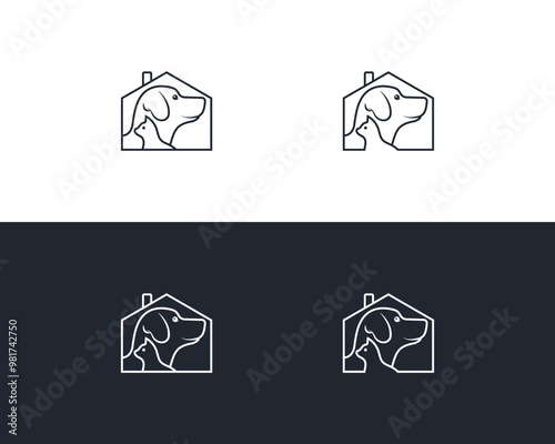 Dog and cat logo design template vector, line of pet logo design suitable for pet shop, store, cafe, business, hotel, veterinary clinic, Domestic animals vector illustration logotype, sign, symbol.