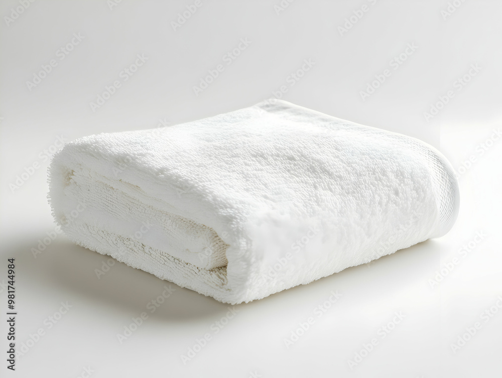 Close-up of a soft, fluffy white towel neatly folded on a light background, ideal for spa or bathroom settings. Close-up of a soft, fluffy white towel neatly folded on a light background, ideal for spa or bathroom settings.