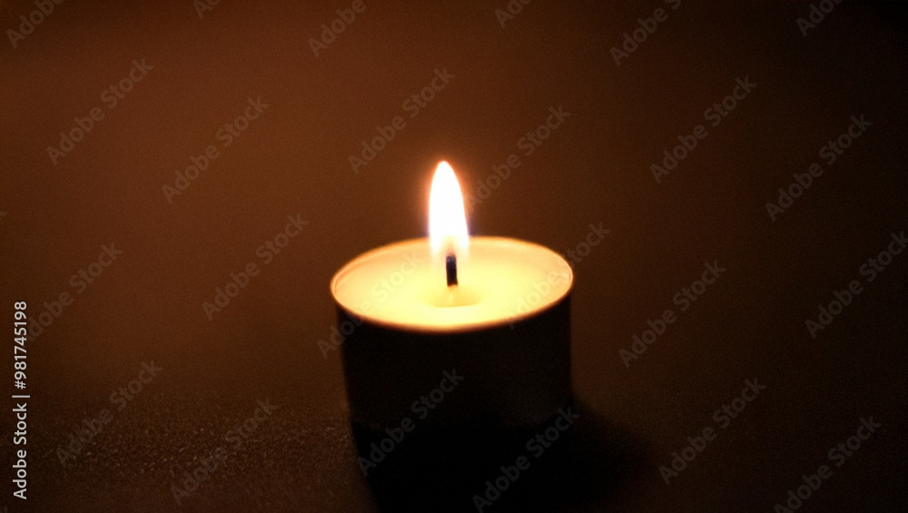 Lit candle in dark room with soft glow Lit candle in dark room with soft glow