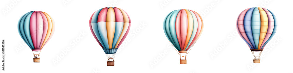 Fototapeta premium Colorful hot air balloons soaring against a clear sky, evoking a sense of adventure and freedom. Perfect for travel and celebration themes.