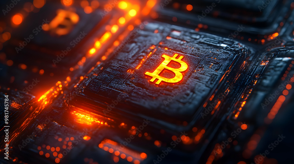 A close-up of a glowing Bitcoin symbol on a futuristic circuit board, representing digital currency and technology innovation. A close-up of a glowing Bitcoin symbol on a futuristic circuit board, representing digital currency and technology innovation.