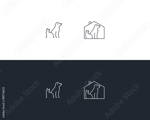Dog and cat logo design template vector, line of pet logo design suitable for pet shop, store, caffe, business, hotel, veterinary clinic, Domestic animals vector illustration logotype, sign and symbol