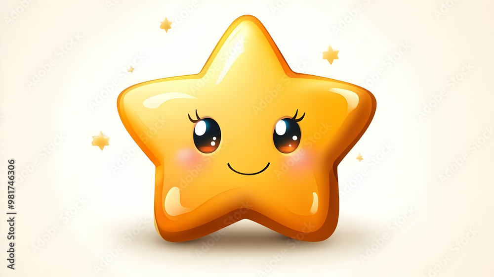 Cute smiling star with sparkling features, ideal for children's themes, illustrations, or playful designs.