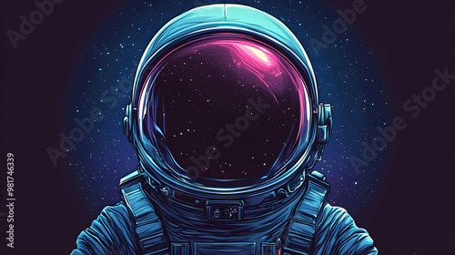 A colorful digital illustration of an astronaut helmet against a starry background, evoking a sense of adventure and exploration. photo