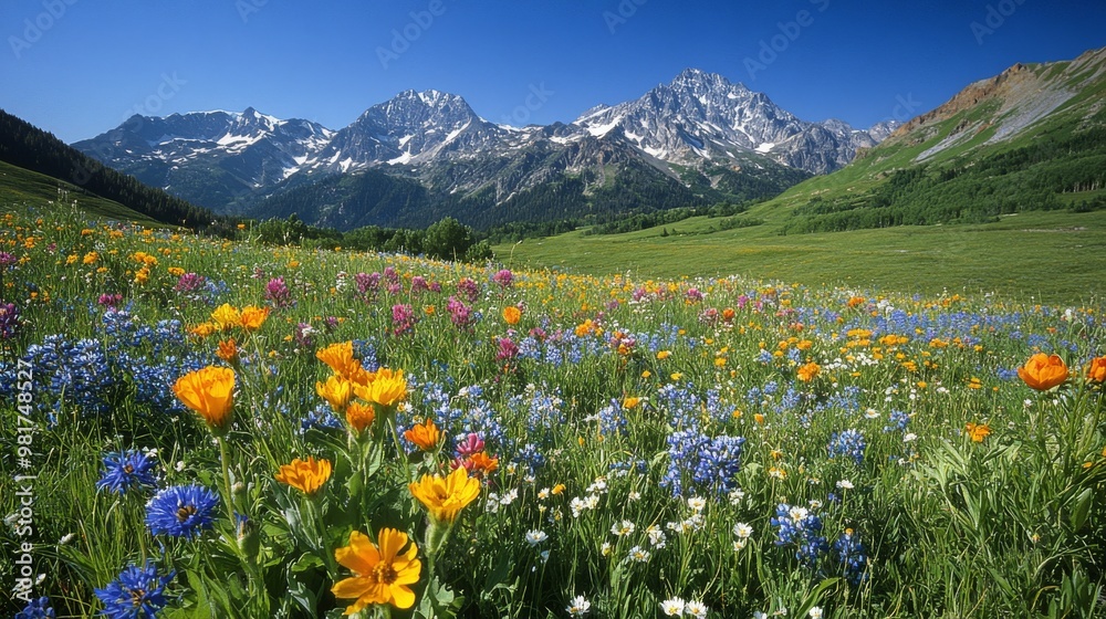 Obraz premium Colorful Wildflowers Bloom in a Mountain Meadow