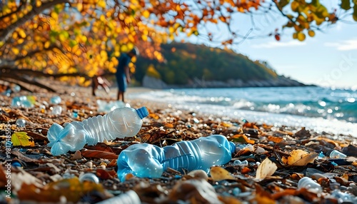 Beach cleanup in autumn focused on removing plastic litter for a cleaner environment