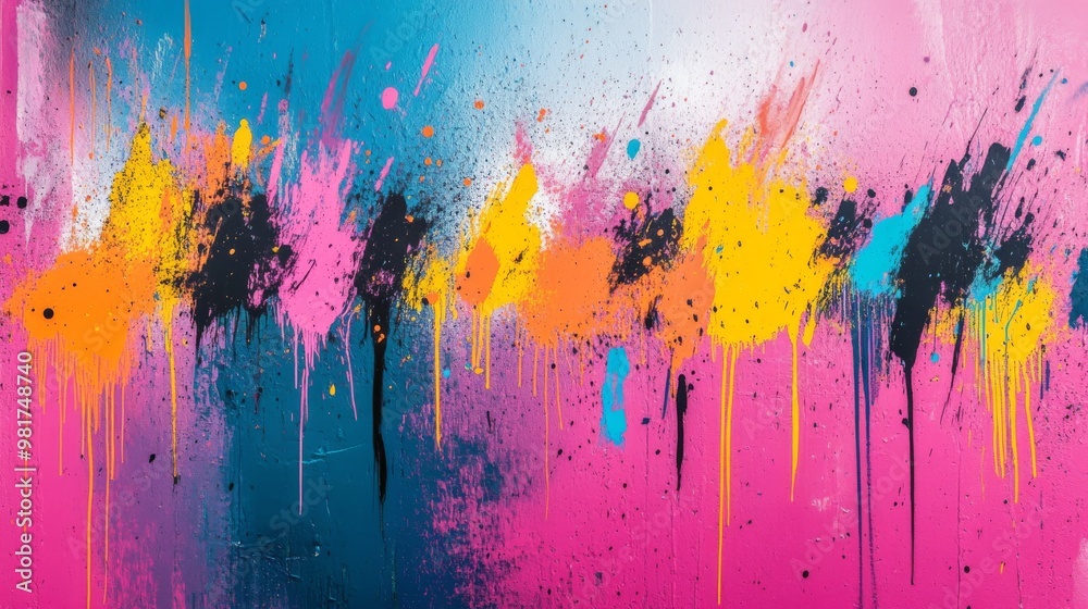 Fototapeta premium Abstract Wall Art with Dripping and Splashed Paint in Various Colors