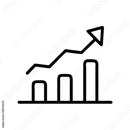 Growth chart icon in line art style, progress and success symbol