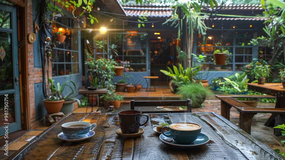 Caffee in table in a restaurant, video background 
