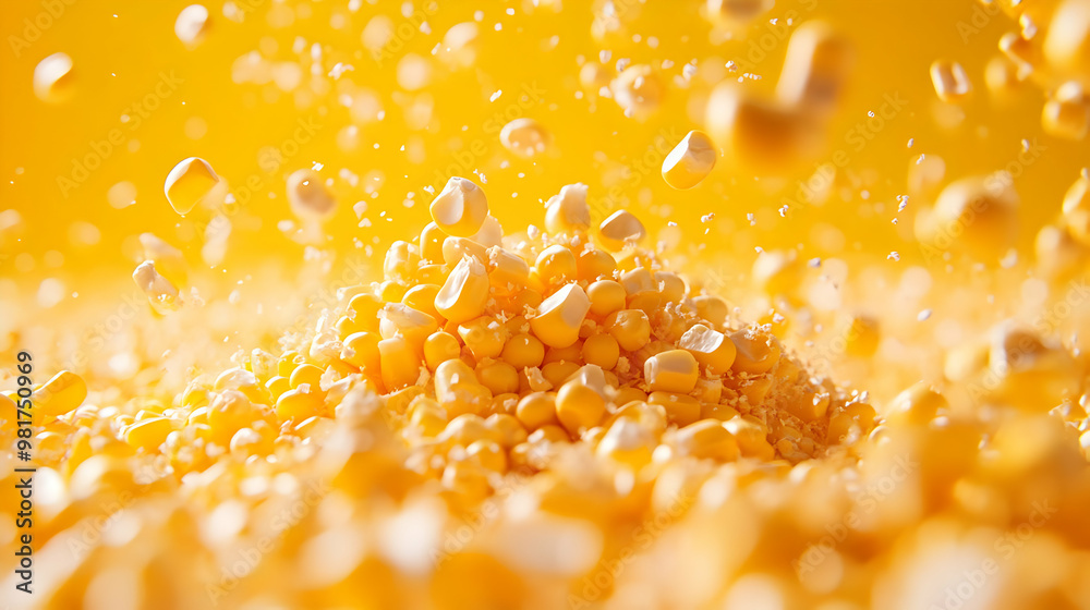Vibrant close-up of yellow corn kernels, showcasing their texture and color in a dynamic and visually appealing manner. Vibrant close-up of yellow corn kernels, showcasing their texture and color in a dynamic and visually appealing manner.