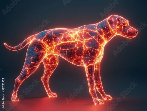 A 3D illustration of a dogs body glowing from within, showing the benefits of a nutrientrich diet