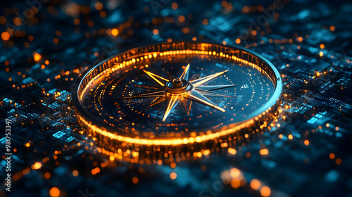 Wallpaper Mural A stunning digital representation of a compass, glowing with vibrant colors against a tech-inspired background. Torontodigital.ca