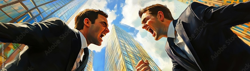 Fototapeta premium Low-angle view of two business professionals in a heated argument