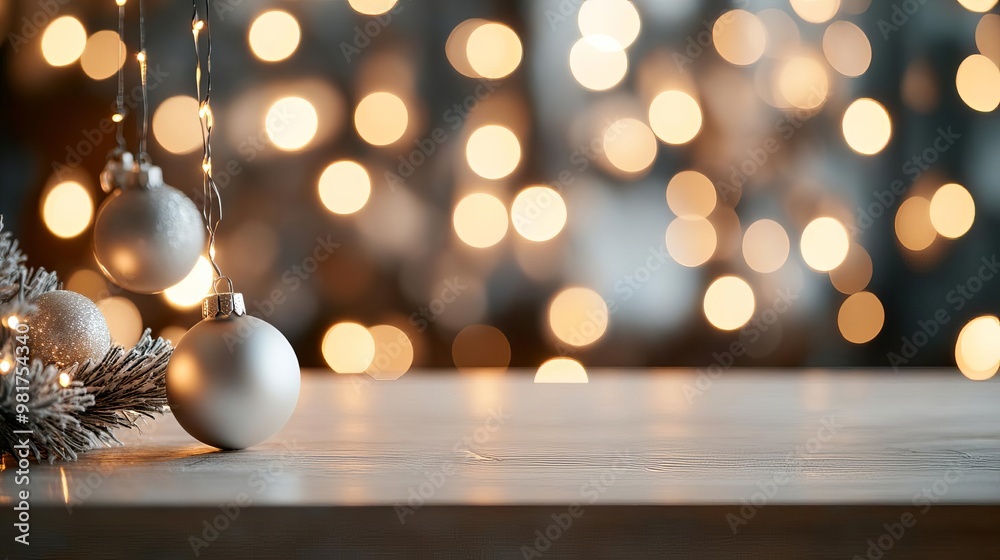 Capture a low-angle view of a winter podium adorned with twinkling Christmas lights, showcasing a magical and festive atmosphere Capture a low-angle view of a winter podium adorned with twinkling Christmas lights, showcasing a magical and festive atmosphere