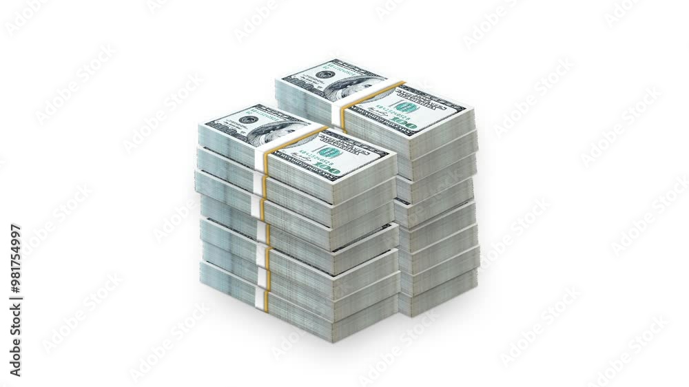 Dollar stacks rising on Green Screen Background. US Dollar Bundles rising on Green Screen Floor represent financial growth, investment, or commerce Dollar stacks rising on Green Screen Background. US Dollar Bundles rising on Green Screen Floor represent financial growth, investment, or commerce