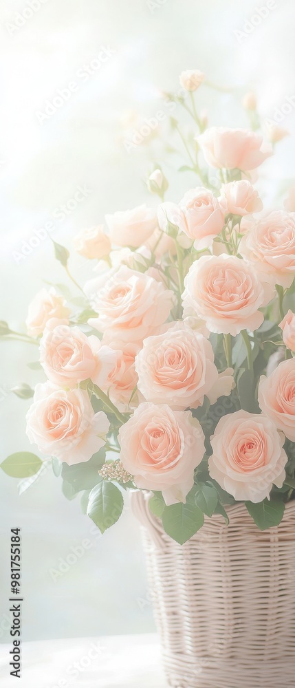 Obraz premium A basket of pink flowers sits on a table