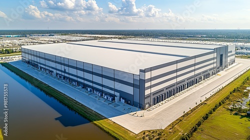 Aerial View of a Large Industrial Warehouse with Loading Docks