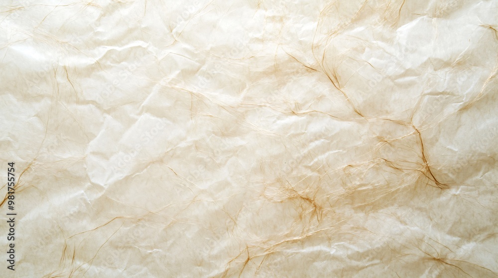 Close-up of a crumpled sheet of translucent paper with visible fibers. Close-up of a crumpled sheet of translucent paper with visible fibers.