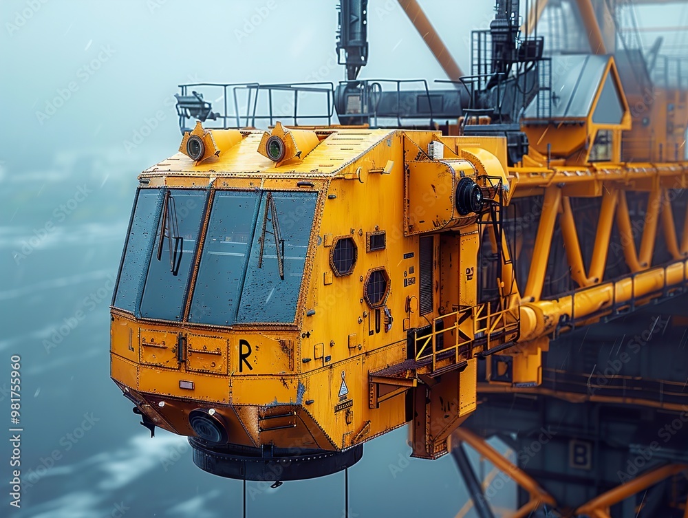 Powerful Yellow Crane in Industrial Setting Powerful Yellow Crane in Industrial Setting