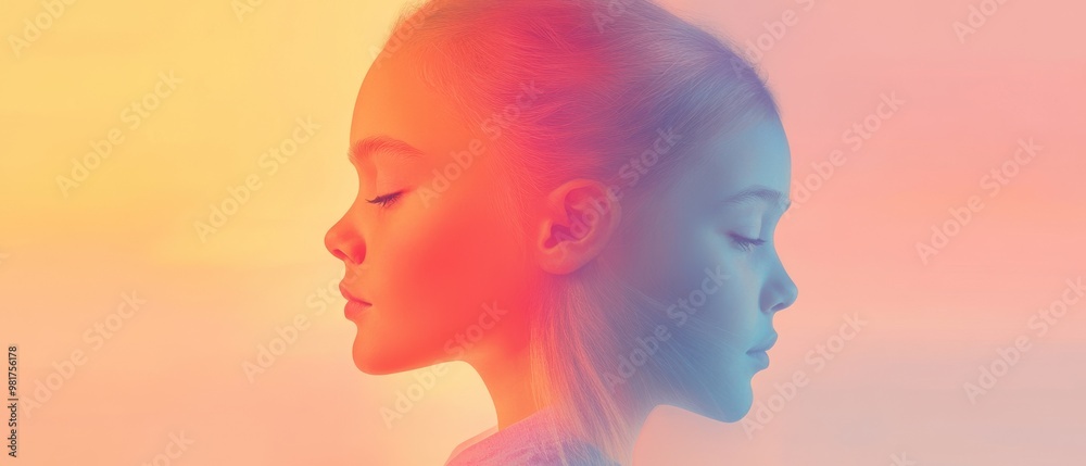 A girl's face is reflected in a mirror A girl's face is reflected in a mirror