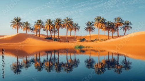 Palm Trees Reflected in a Desert Oasis