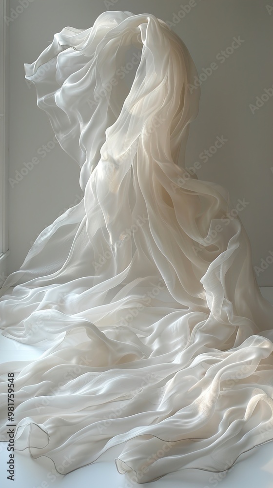 White Silk Fabric Draped in Soft Light White Silk Fabric Draped in Soft Light