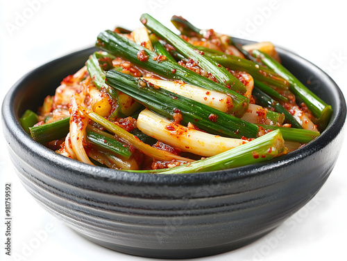 항아리에 담긴 파김치 / Green onion kimchi in a jar