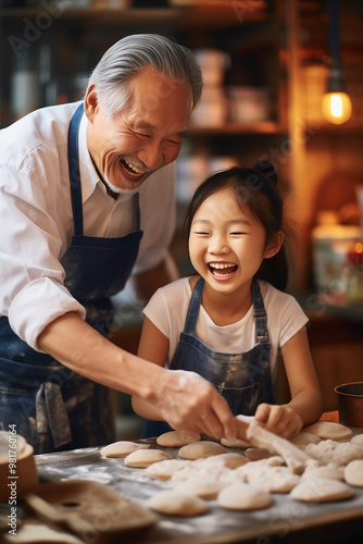 Wallpaper Mural Grandfather showing his granddaughter how to make homemade cookies. Sweet creations: exciting family kitchen adventures. Torontodigital.ca