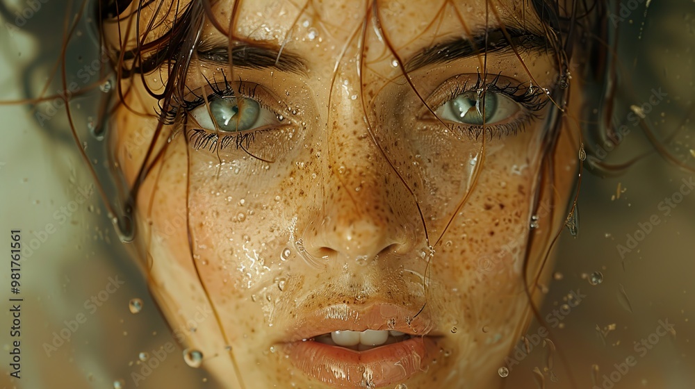Close-Up Portrait of a Woman with Green Eyes and Freckles