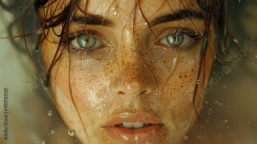 Close-Up Portrait of a Woman with Green Eyes and Freckles