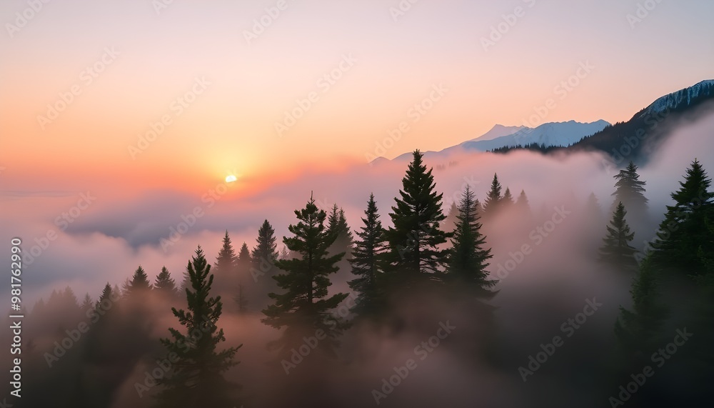 A serene mountain landscape covered in a soft morning mist, with the sun rising over the peaks. A serene mountain landscape covered in a soft morning mist, with the sun rising over the peaks.