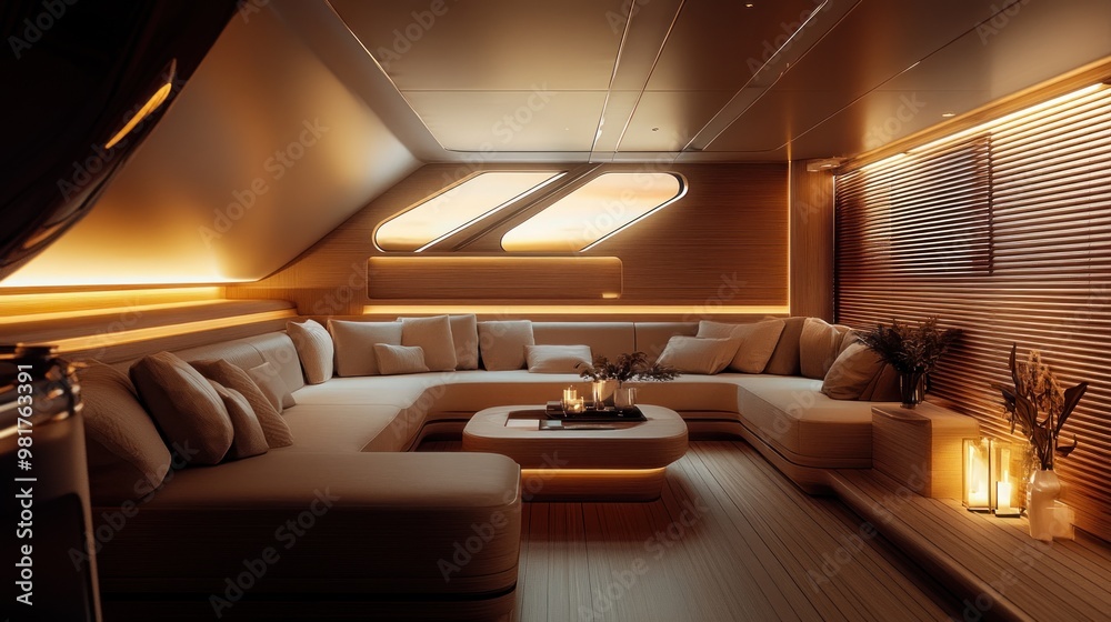 Modern lounge interior with warm lighting and cozy seating. Modern lounge interior with warm lighting and cozy seating.